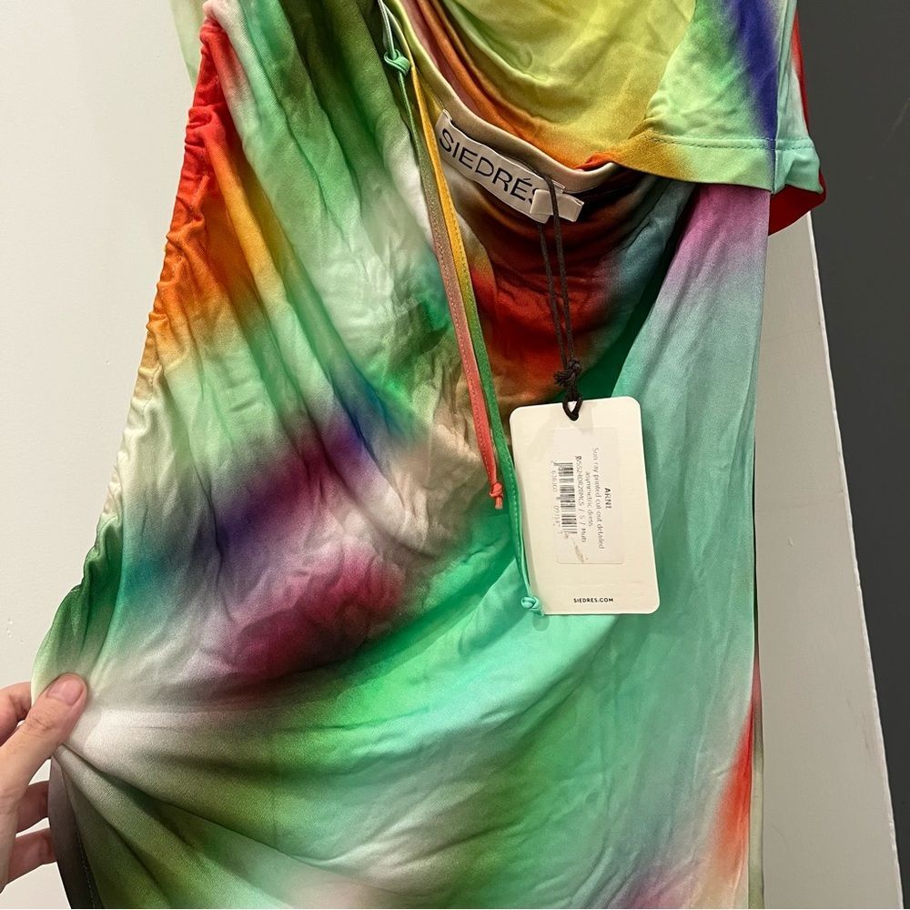 NWT Siedres Maxi Dress Arni Rainbow Tie Dye Abstract Long Sleeve Cutout size S - Picture 7 of 11